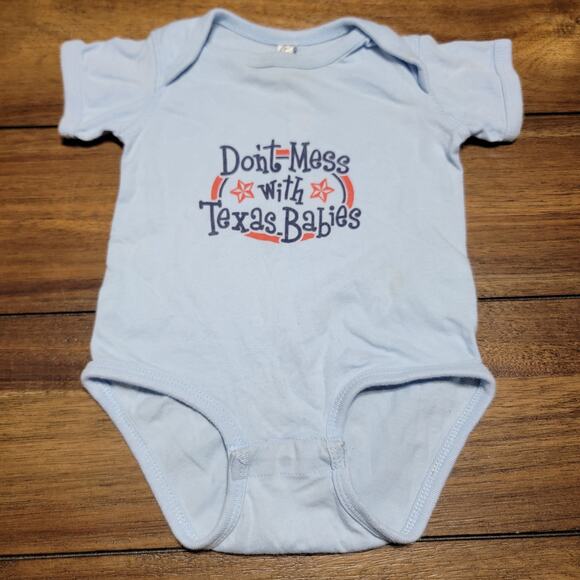Rabbit Skins Infant Blue Body Suit "Don't Mess With Texas Babies" - Size 12 Mo - Picture 1 of 6